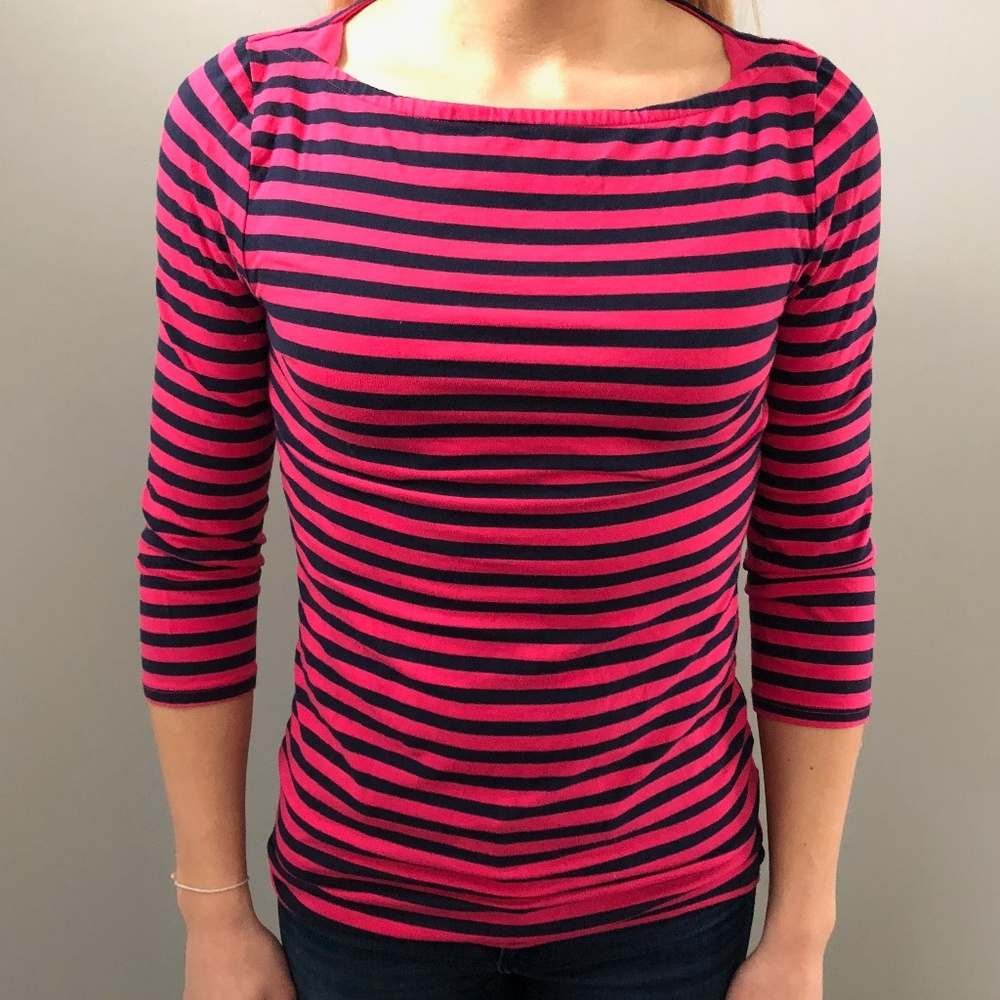 Merona XXS Striped Cropped Sleeved Shirt